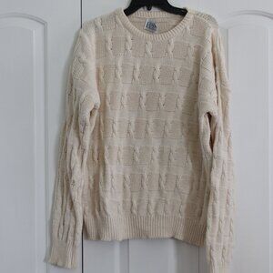 Honors Men's Cable Knit Fisherman Long Sleeve Pullover Sweater Cream